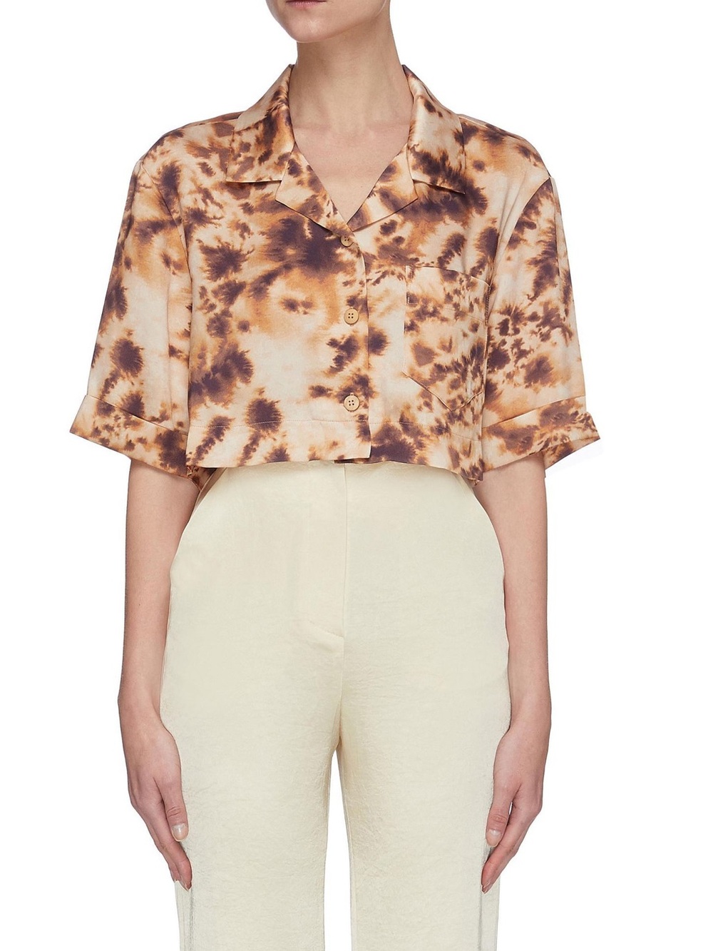 NWOT Nanushka Silk Cropped Button Front T-shirt XS